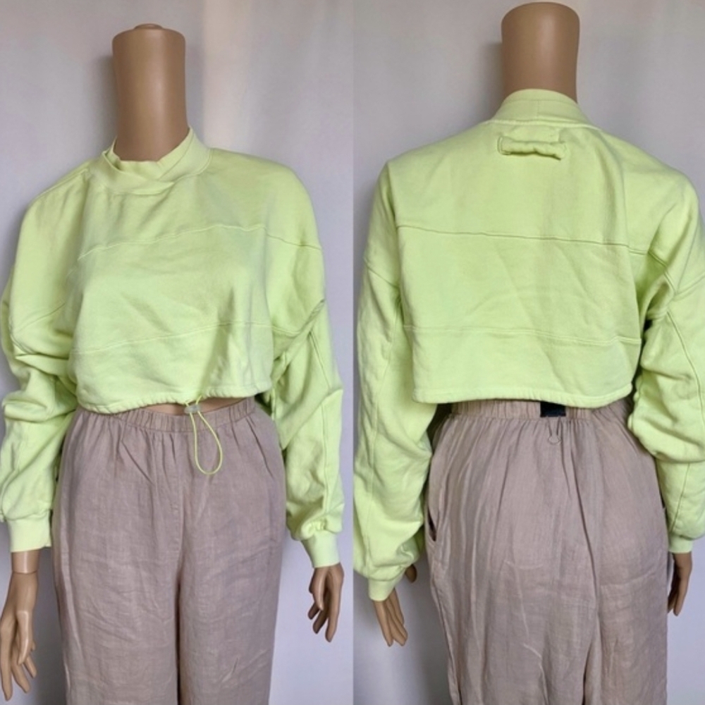 Joah Brown Draw Cord Crop Crew Sweatshirt In Melon Green, Size One Size O/S - Picture 4 of 6